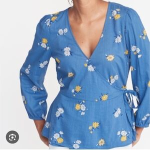 Old Navy Plus Cornflower Blue Wrap Front Tie Waist Blouse Top Size XXL